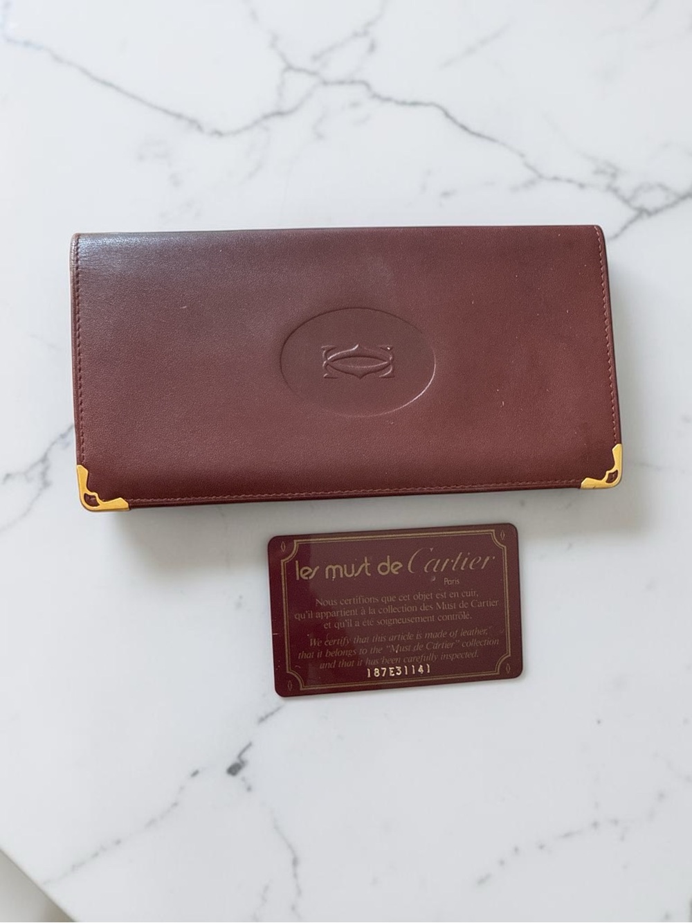 Cartier Brown Leather Wallet with Gold Corner Accents